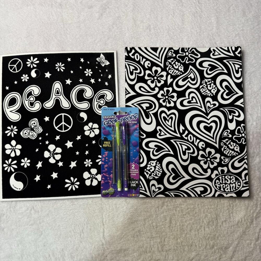 Vintage Lisa Frank 3 Ring Binder FOLDER Velvet Lot Pens & Off Brand Folder Y2K